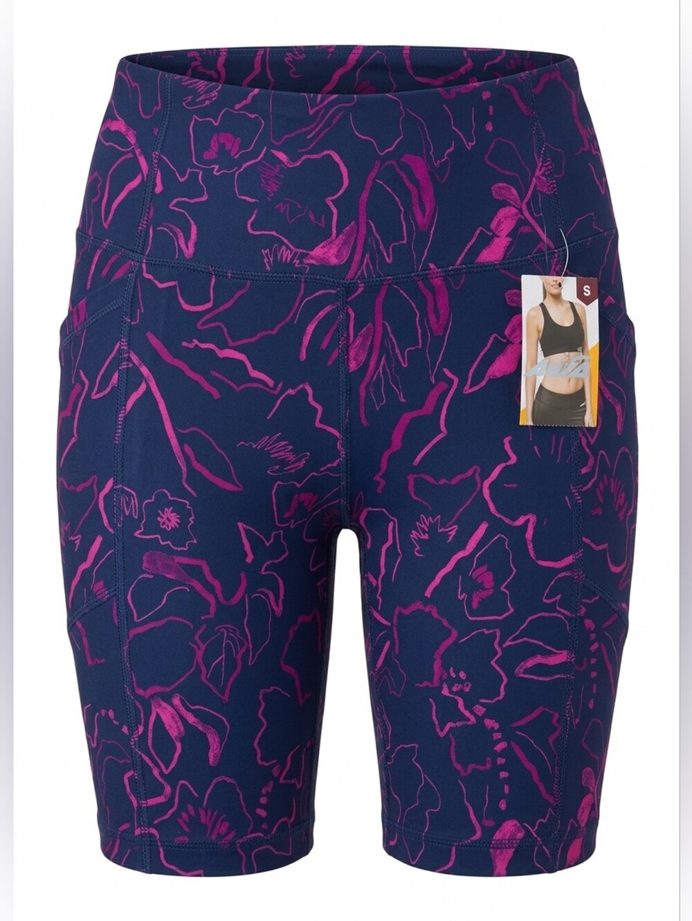 Bike Shorts  Navy & Pink Avia Women's High Rise 7'' Inseam With Pockets
